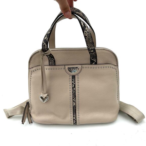 Brighton Miles Convertible Leather Mini Backpack Satchel Beige Snake Charm Y2K - Picture 2 of 13